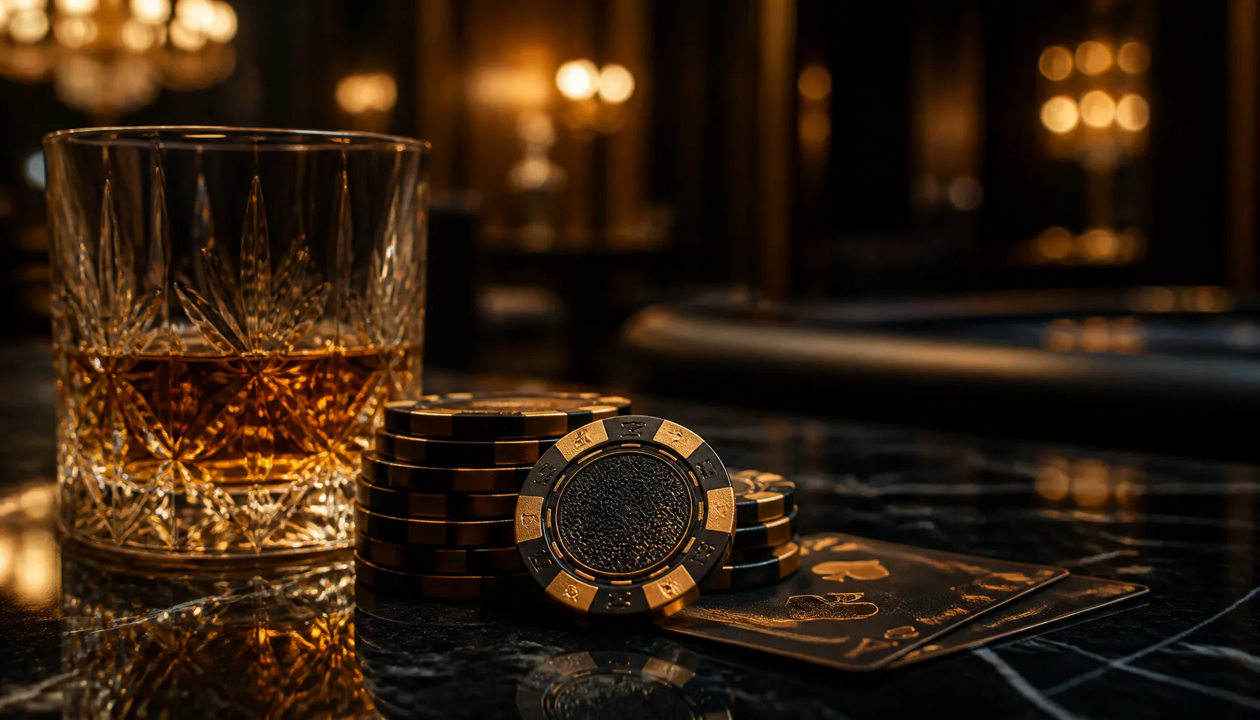Cinematic close-up of gleaming gold coins mid-spin on a dark velvet surface with dramatic warm bokeh lighting