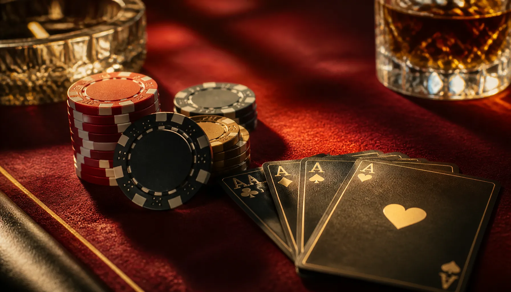 Cinematic close-up of gleaming gold coins mid-spin on a dark velvet surface with dramatic warm bokeh lighting