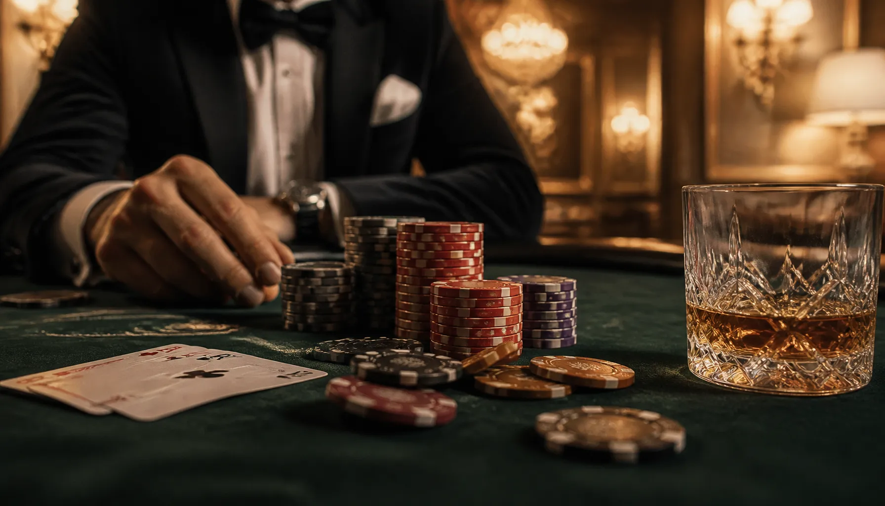 Cinematic close-up of gleaming gold coins mid-spin on a dark velvet surface with dramatic warm bokeh lighting