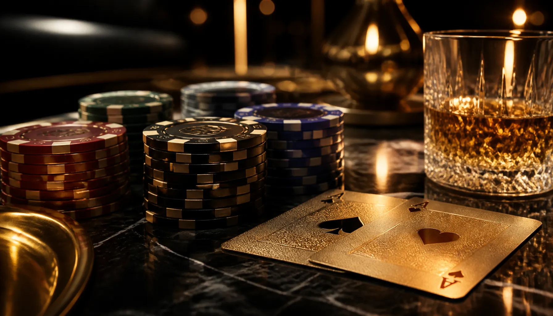 Cinematic close-up of gleaming gold coins mid-spin on a dark velvet surface with dramatic warm bokeh lighting