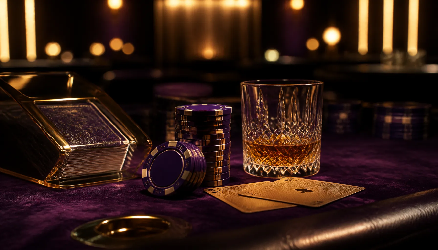 Cinematic close-up of gleaming gold coins mid-spin on a dark velvet surface with dramatic warm bokeh lighting