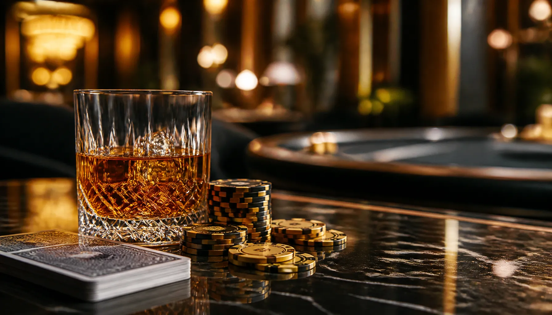 Cinematic close-up of gleaming gold coins mid-spin on a dark velvet surface with dramatic warm bokeh lighting